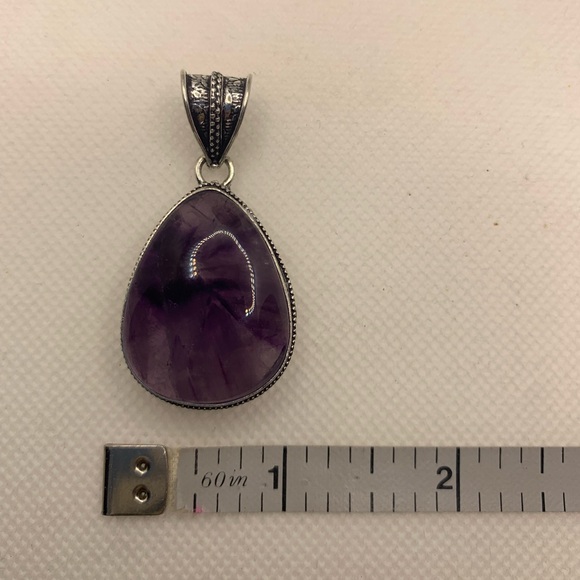 Unique Natural Starburst Amethyst Pendant, Vintage Setting, 925 Sterling Overlay - Picture 15 of 15